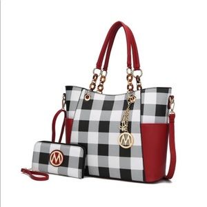 MKF Collection by Mia K -Mariely Checker Tote Bag & Wallet Vegan Leather